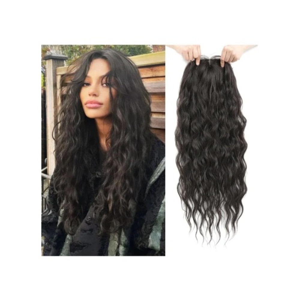 Molefi 26in Curly Hair Topper Baby Hair Dark Brown Wavy Synthetic Hairpiece